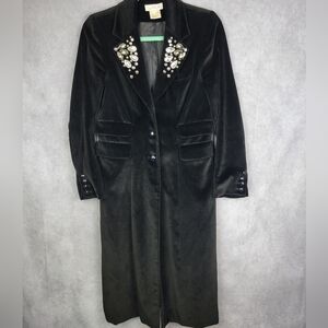 LaRok black Velvet Witch Goth Flattering Women's‎ trench Silk Cotton coat Size M